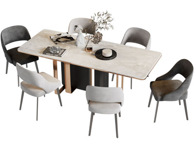 现代长方形餐桌椅组合3d模型 现代长方形餐桌椅组合