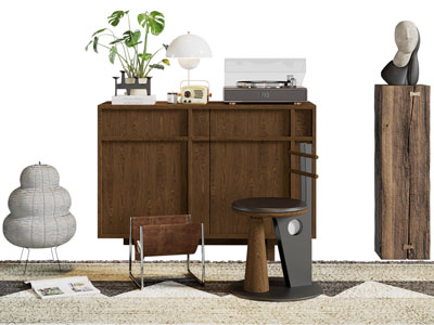 侘寂风中古风玄关柜 边柜 落地灯3d模型 侘寂风中古风玄关柜 边柜 落地灯