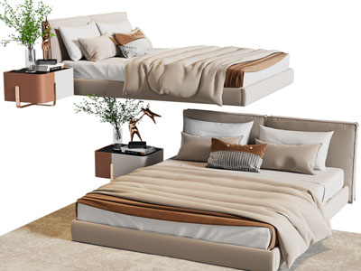 现代布艺双人床 床头柜