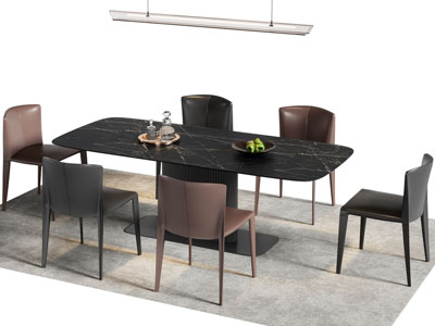 现代长方形餐桌椅组合3d模型 现代长方形餐桌椅组合