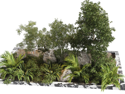 现代户外花坛 花草 树木 石头景观园艺小品