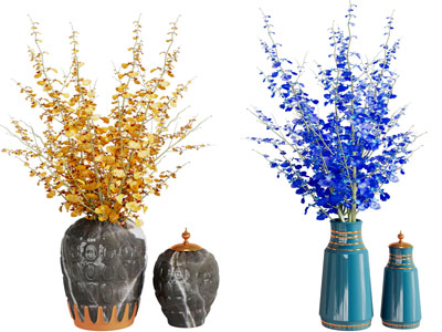 现代陶瓷花瓶花卉3d模型 现代陶瓷花瓶花卉