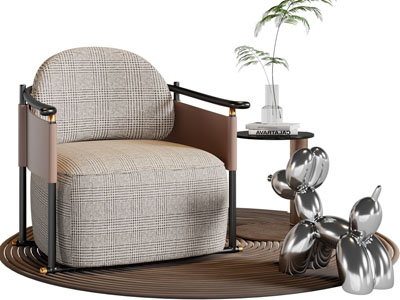 新中式单人沙发 边几