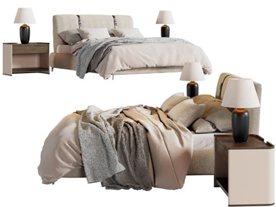 现代布艺双人床 床头柜