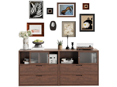 现代中古风玄关柜 边柜 挂画3d模型 现代中古风玄关柜 边柜 挂画