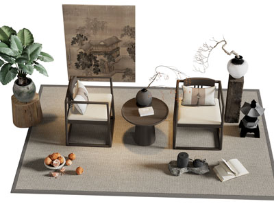 侘寂风扶手椅子 边几