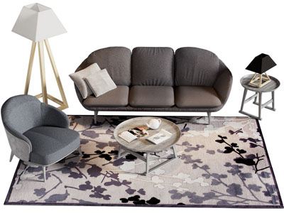 现代多人沙发 休闲椅子和茶几组合