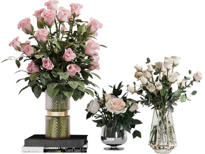 现代玻璃花瓶花卉3d模型 现代玻璃花瓶花卉