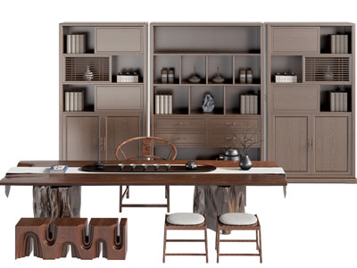 新中式装饰柜 茶桌椅组合