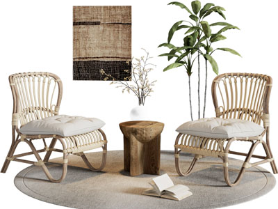 侘寂风休闲椅子 边几