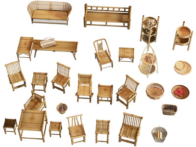 新中式竹编休闲椅子 多人沙发 箩筐 生活用品