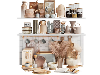 北欧厨房电器 碗碟 调料瓶 厨具 摆件组合