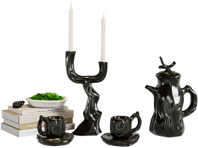 新中式烛台 茶壶 茶杯 书籍 摆件组合3d模型 新中式烛台 茶壶 茶杯 书籍 摆件组合