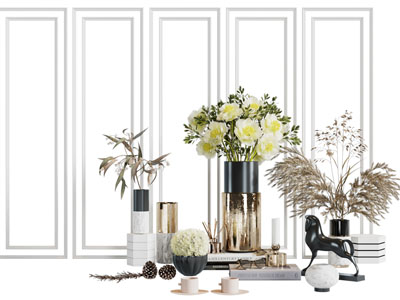 现代花瓶花卉 饰品 摆件组合3d模型 现代花瓶花卉 饰品 摆件组合