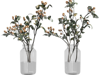 现代玻璃花瓶花卉3d模型 现代玻璃花瓶花卉