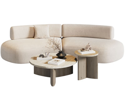 侘寂风奶油风异形沙发 茶几组合