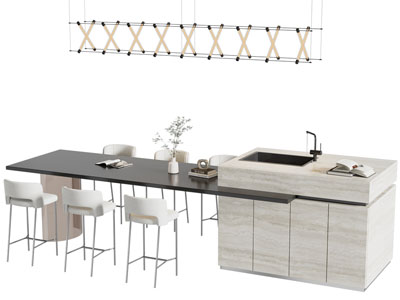 现代吧台餐桌椅组合 吊灯3d模型 现代吧台餐桌椅组合 吊灯