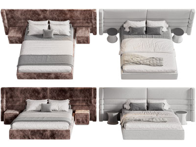 现代布艺床头双人床 床头柜