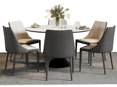 现代圆形餐桌椅组合3d模型 现代圆形餐桌椅组合