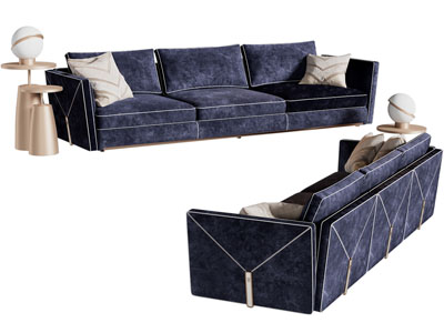 现代布艺多人沙发 边几3d模型 现代布艺多人沙发 边几