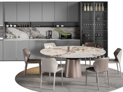 现代圆形大理石餐桌椅组合3d模型 现代圆形大理石餐桌椅组合