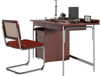 现代中古风书桌椅组合3d模型 现代中古风书桌椅组合