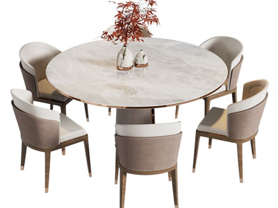 现代圆形餐桌椅组合3d模型 现代圆形餐桌椅组合