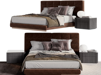 现代布艺双人床 床头柜