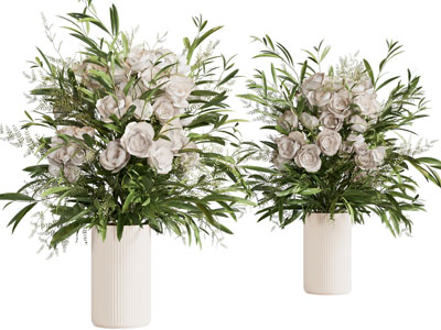 现代陶瓷花瓶花卉3d模型 现代陶瓷花瓶花卉