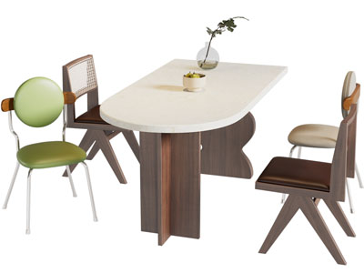 侘寂风餐桌椅组合3d模型 侘寂风餐桌椅组合