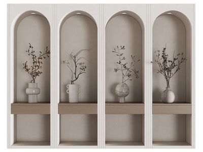 侘寂风陶艺花瓶花卉3d模型 侘寂风陶艺花瓶花卉