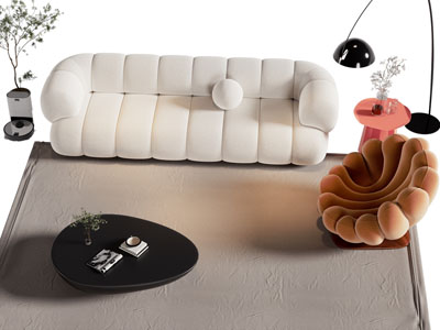现代奶油风多人沙发 懒人沙发和茶几组合