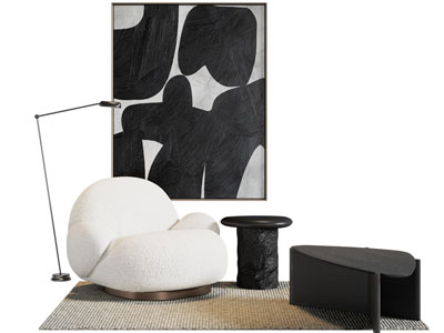 现代黑白装饰挂画 懒人沙发 边几3d模型 现代黑白装饰挂画 懒人沙发 边几
