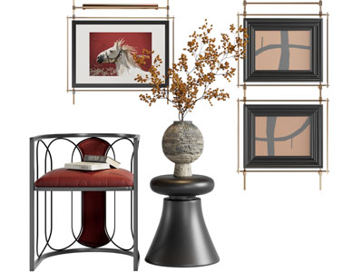 法式装饰挂画 休闲椅子 边几