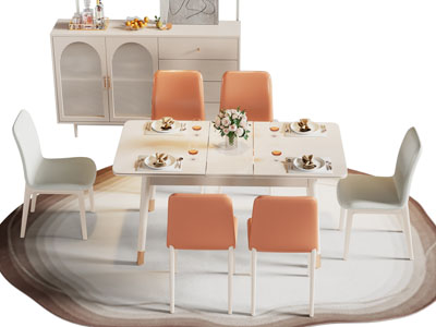现代奶油风餐桌椅组合 餐边柜3d模型 现代奶油风餐桌椅组合 餐边柜