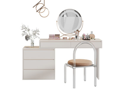 现代奶油风化妆 梳妆台3d模型 现代奶油风化妆 梳妆台