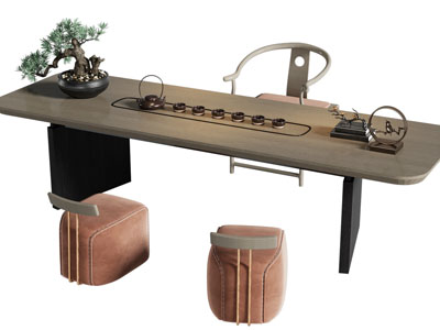 新中式茶桌椅组合3d模型 新中式茶桌椅组合