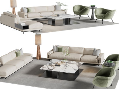 现代多人沙发 休闲椅子和茶几组合
