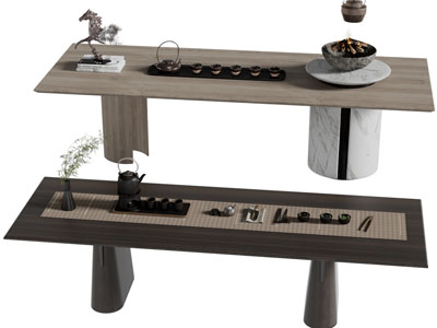 新中式长方形茶桌 茶壶 茶具杯子3d模型 新中式长方形茶桌 茶壶 茶具杯子