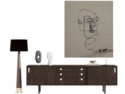 现代中古风电视柜 落地灯