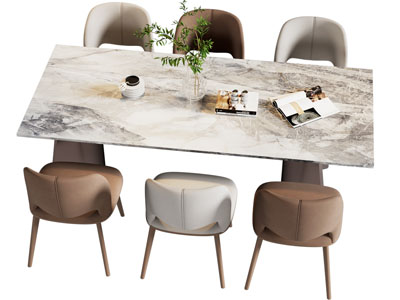 现代长方形大理石餐桌椅组合3d模型 现代长方形大理石餐桌椅组合