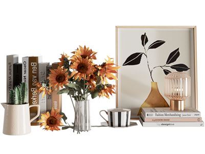 现代书籍 花瓶花卉 装饰画 摆件组合3d模型 现代书籍 花瓶花卉 装饰画 摆件组合