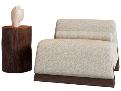 现代单人沙发 边几