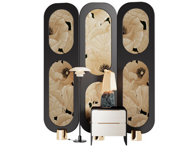 现代屏风 床头柜 落地灯