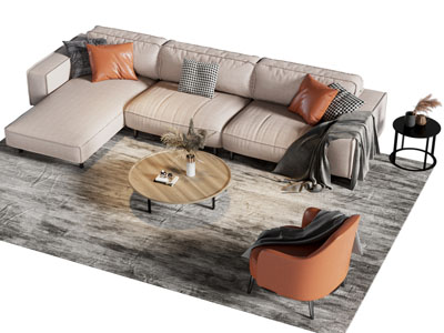 现代多人 单人沙发和茶几组合