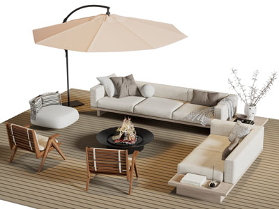 现代户外遮阳伞 转角多认识发 休闲椅子和茶几组合