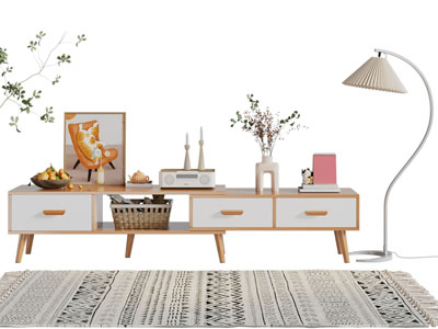 北欧电视柜 摆件组合3d模型 北欧电视柜 摆件组合