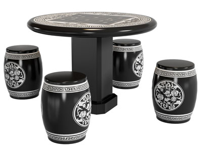 新中式雕花圆形休闲桌椅组合3d模型 新中式雕花圆形休闲桌椅组合