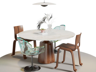 侘寂风圆形餐桌椅组合3d模型 侘寂风圆形餐桌椅组合