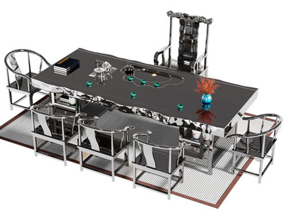 新中式茶桌椅组合3d模型 新中式茶桌椅组合